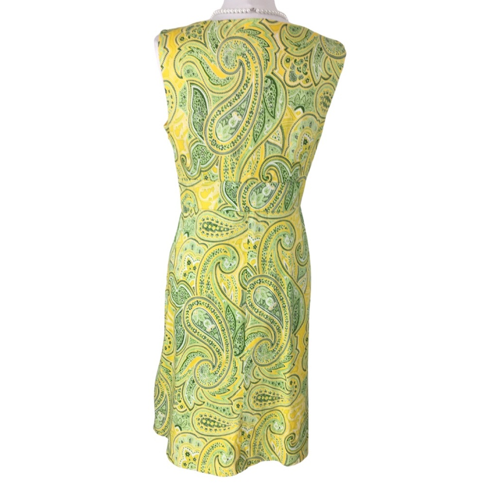 Spense Paisley Yellow and Green Cotton Surplice V-Neck Sleeveless Midi Dress 12 - Picture 9 of 16